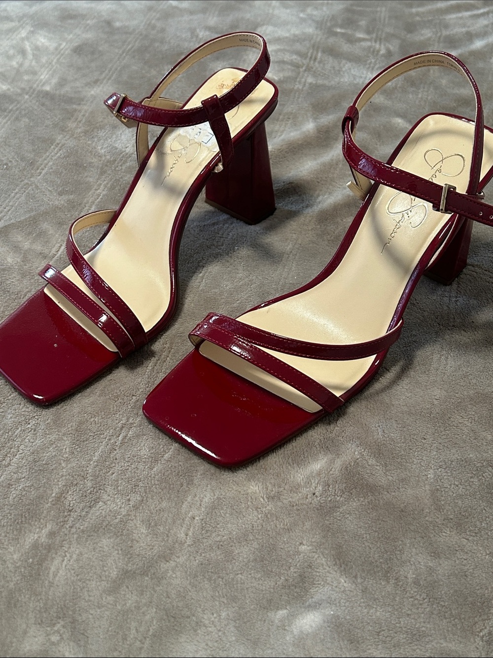 Jessica Simpson Wine Patent Block Heel Sandals
